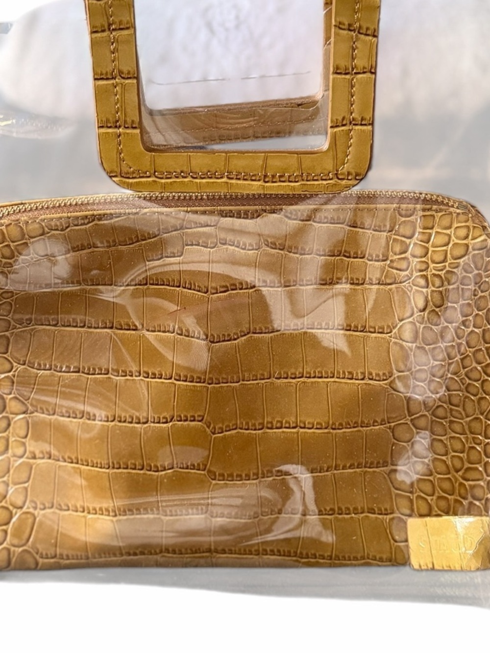 STAUD Clear PVC Tote with Tan Croc-Effect Pouch and Square Handles - Picture 5 of 7